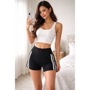 Black Athletic Shorts with White Stripes – Sporty Gym Activewear Casual Fit